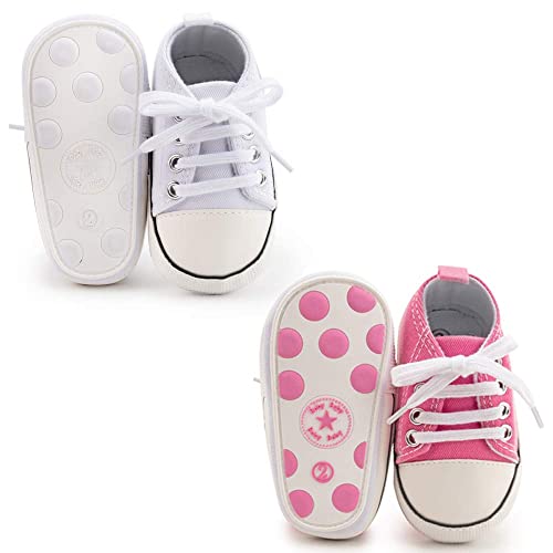Meckior Baby Girls Boys Canvas Sneakers Soft Sole High-Top Ankle Infant First Walkers Crib Shoes