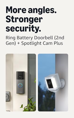 Image of Ring Battery Doorbell (newest model), Speckled Gray with Ring Spotlight Cam Plus, Battery, White