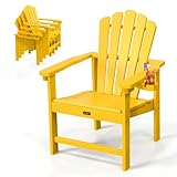 VINGLI Plastic Folding Adirondack Chair with Cup Holder, 100% Recyclable HDPE Material, 380lb Weight Capacity for Outdoor Pool Patio Lounge Chair Lawn Furniture Fire Pit, 1 Pack, Lemon Yellow