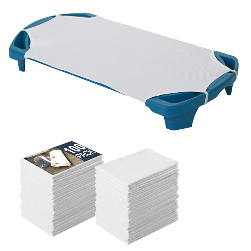 Image of Angeles Angels Rest White Cot Sheet with Elastic Straps, Toddler Size, Cot Sheets for Daycare, Toddler Cot Sheets, Set of 100