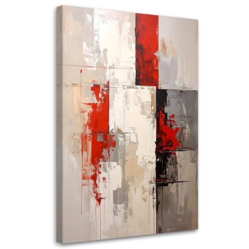 Peinture abstraite rouge gris art mural moderne poster toile 50x70