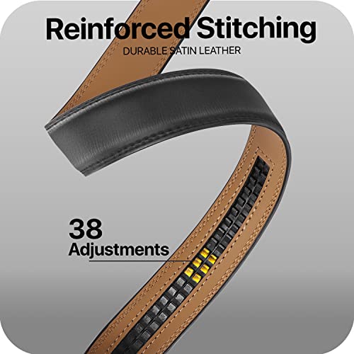 Image of Marino Avenue Ratchet Belt for Men. Adjustable Leather Dress Belt with 38 Easy to Click Into Place Ratchet Closures.