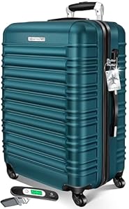 KESSER® Reisekoffer 120L Großer Hartschalen Koffer Inkl. Kofferwaage + Gepäckanhänger | Trolley Gepäck Rollkoffer Zahlenschloss 4 Rollen ABS-Hartschale Teleskopgriff, 75x50x32cm, Petrolgrün
