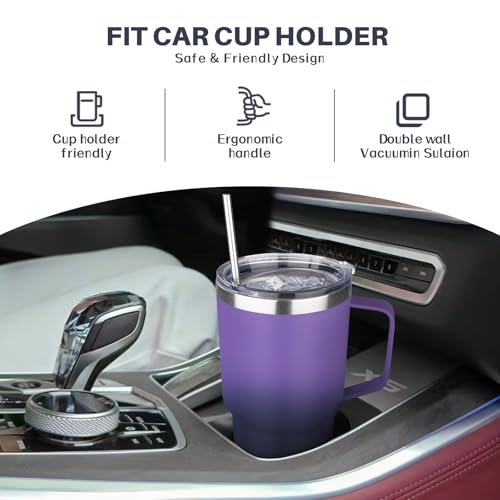 Image of 30 oz Tumbler with Handle, Stainless Steel Insulated Tumbler with Lid and Straw, Double Wall Vacuum Insulated Coffee Mug Tumbler, Insulated Coffee Thermal Cup for Cold and Hot (Purple Navy blue)