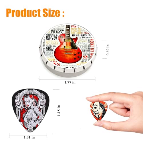 Guitar Picks 24 Pack 0.46 0.71 0.96 1.20 mm Thin, Medium, Heavy Picks with Tin Box,Bass Picks Variety Pack,Guitar Pick for Acoustic Guitar Electric Guitar Bass Ukulele (Set -5)