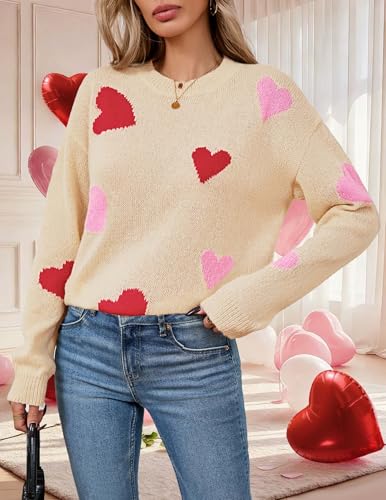 Image of Libsorge Womens Valentine Heart Sweater 2026 Valentines Day Trendy Cute Oversized Long Sleeve Pullover Sweaters