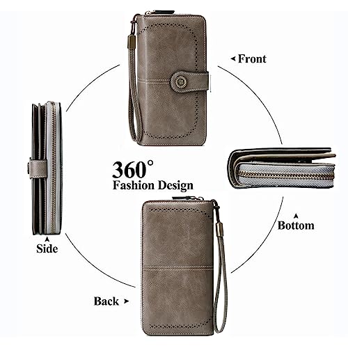 Image of Women's RFID Blocking Wallet Large Zip Around Leather Clutch with Wristlet | Large Capacity, 23 Card Slots, 2 ID Windows, Phone Holder, Soft PU Leather, RFID Secure, Coin Pocket, Checkbook Holder