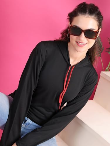 Image of Mack Jonney Cotton Blend Full Sleeve T-Shirt with Hoodie for Women-VJ-FSTWH-01