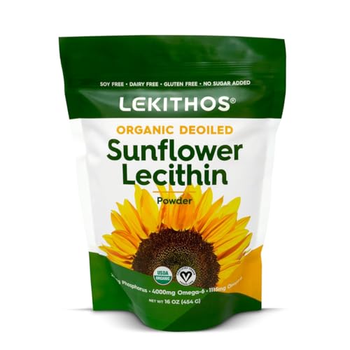 image for Lekithos Organic Deoiled Sunflower Lecithin Powder 16oz, USDA Organic,