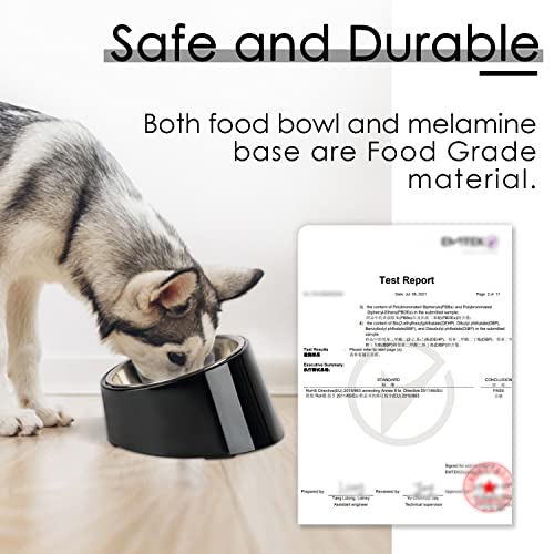 SuperDesign Small Tilted Dog Bowl for Flat-Faced Breeds, Slanted Bulldog Feeder with 2 oz / 0.5 Cup Capacity, 15° Angled Feeding Bowl for Puppies, Cats & Small Dogs, Dark Black