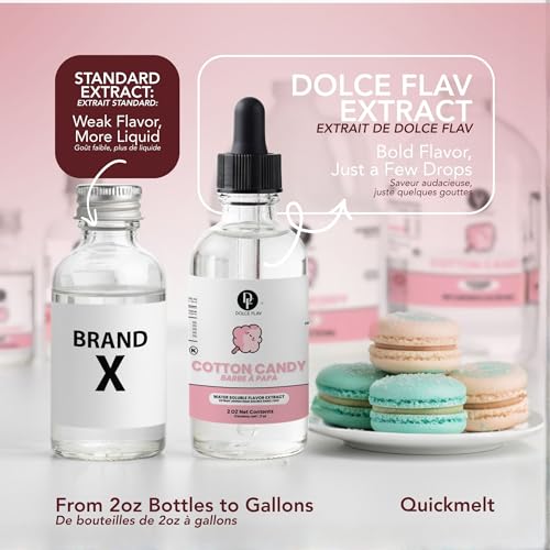Image of Dolce Flav Natural Cotton Candy Extract - 2 Ounce Water-Soluble Kosher, Sugar-Free, Carnival-Style Flavoring Concentrate for Cakes, Milkshakes & Ice Cream, Includes Measured Dropper