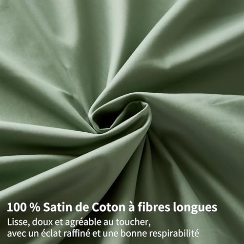 Housse de couette satin de coton 200x200 parure de lit vert soyeux - 5