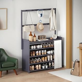 Freestanding Entryway Organizer with Coat Hooks, Shoe Rack, and Open Countertop - Perfect for Mudroom, Hallway, Foyer Storage Solutions