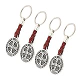 TOYANDONA 4 Stück Katholische Metallschlüsselanhänger mit Medaille Handgefertigte Kreuz Anhänger Tragbare Taschen und Auto Dekoration Robustes Metall Schwarzes Design