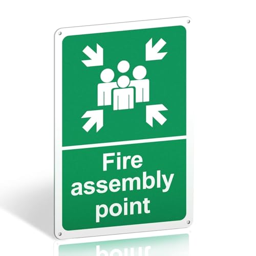Fire Assembly Point Sign Outdoor - 600 x 400mm - 1mm Matte Rigid Plastic Fire Safety Signs with 4 Pre-Drilled Holes - Ideal Safety Assembly Point