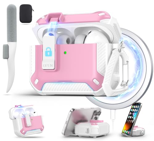 AirPods Pro 3 �P�[�X ���C���b�N�t�� Magsafe�Ή� �z���C�g�s���N | �g�ѓd�b�X�^���h�f�U�C���A�I�[�g�X�i�b�v���b�N�Z�L���A�P�[�X�A�N���[�j���O�L�b�g&�L�[�`�F�[���t���A�ϏՌ��ی�J�o�[ AirPods Pro 3�p