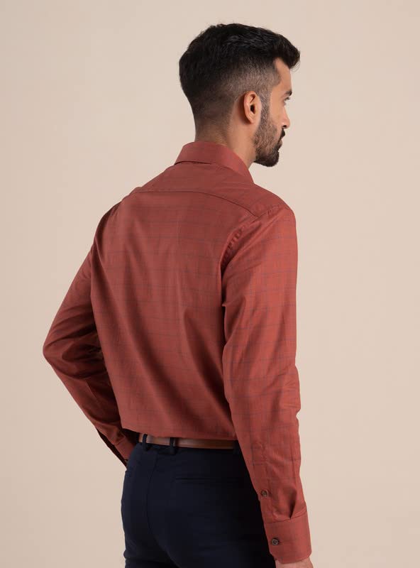 Image of Andamen Men's Cotton Regular Fit Full Sleeves Terracotta Grid Shirts