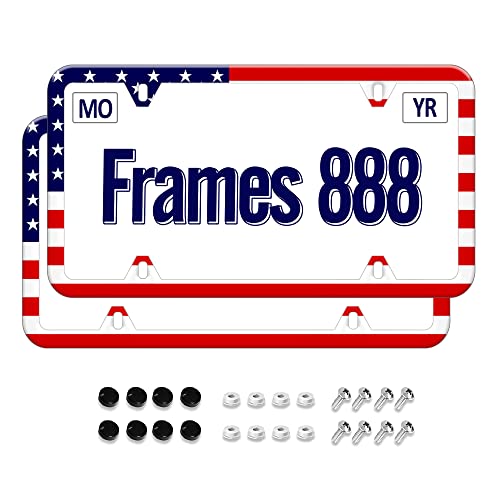 American Flag License Plate Frame-Patriotic License Plate Frame-Flag License Plate Frames Car Tag Frame Cover Stainless Steel Blue Metal 2 Pack 4 Holes Car Accessories Decorative For Women #TOP1