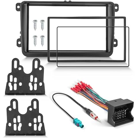 NuIth Double DIN Radio Dash Kit W/Radio Wire Harness for 2005-2015 Volkswagen Jetta/Beetle/CC/Golf/Passat/Tiguan, Aftermarket Car Stereo Installation Trim Bezel Bracket Wire Kits Cover