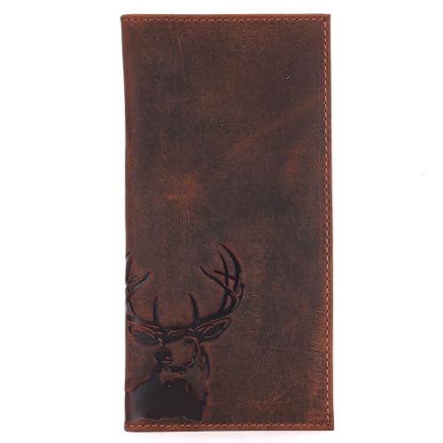 Deer Long Wallet for Men – Full Grain Leather Rodeo Bifold Wallet – Handcrafted RFID Blocking Western Wallet – Cowhide Leather Wallet for Hunters, Outdoorsmen & Gifts