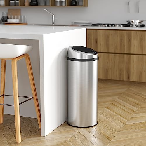Image of iTouchless 13 Gallon Touchless Sensor Kitchen Trash Can with Odor Control System, Brushed Stainless Steel, Round Garbage Bin for Home or Office - IT13RCB