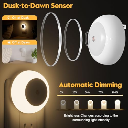 Image of fesnne Night Light, Night Lights Plug into Wall, Dusk to Dawn Sensor Warm White Led Night Light 0.5W, 8 Pack Nightlight for Adults, Bedroom, Bathroom, Hallway, Kitchen