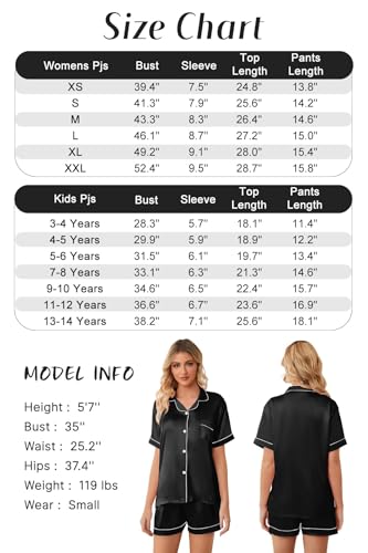 Image of Girls & Womens Satin Pajamas Set, Silk Button-Down Sleepwear 2 Piece Nightwear, 3 Years - Women XXL