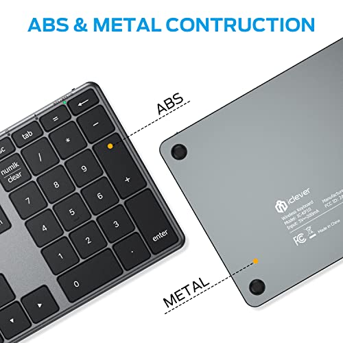Iclever Number Pad, Aluminum Wireless Number Pad For Multi Devices, Usb-C Rechargeable, External 34-Keys Bluetooth Keyboard For Data Entry thumb #3