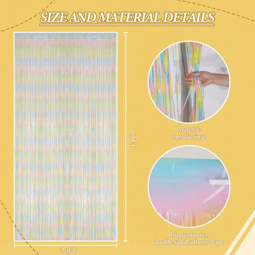 Image of DECOCKRAT 2 Pack Foil Fringe Backdrop - Pastel Rainbow Shiny Tinsel Curtains for Party Decoration /Photo Booth Props - 3.3x6.6 FT Metallic Foil Backdrop for Birthday, Wedding, Graduation, Christmas.