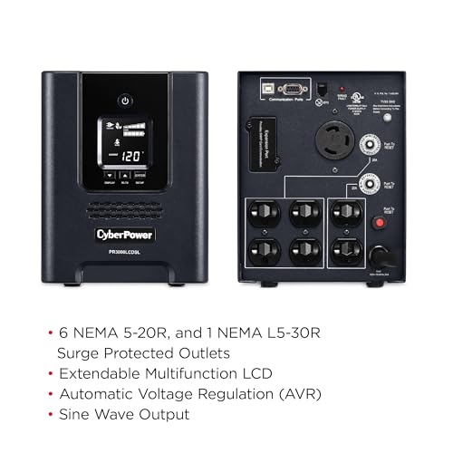 CyberPower PR3000LCDSL 30A Smart App Sinewave UPS Battery Backup and Surge Protector, 3000VA/2700W, 7 Outlets, AVR, Mini-Tower, UL Certified - image 5