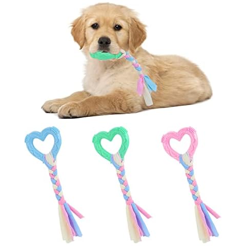 TIESOME 3 Stück Welpenspielzeug,Hundespielzeug Hund Herzform Kauspielzeug Kauspielzeug für Hunde mit Baumwolle Seile Welpen Kauspielzeug Interaktive Haustier Spielzeug Cover