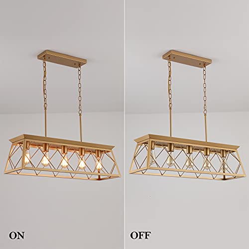 Q&S Modern Farmhouse Chandelier Light Fixtures,5-Lights Gold Linear Industrial Light Fixtures For Kitchen Island Bar Dining Table Ul Listed #TOP4