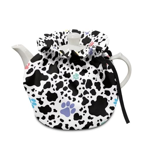 FKELYI Cute Tea Cosy for Teapot,Dog Paws Cow Print Keep Warm Breakfast Pot Cover Insulated Tea Pot Dust Cover Tea Cozies for Kitchen Home Decoration