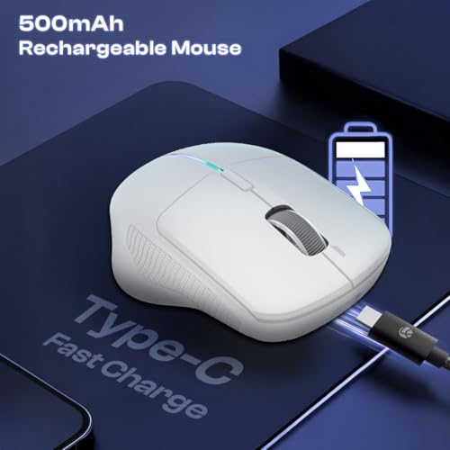 Image of LAPCARE Swift Click Bluetooth Mouse with 2.4 GHz & BT 5.4 Dual Wireless, 6 Buttons, Rechargeable 500mAh Battery, RGB Lights, Connect 3 Devices, Ergonomic Design for Laptop, Smartphone, Tablet (White)