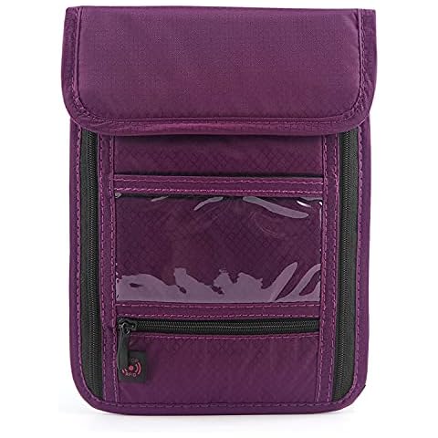 RFID Blocking Passport Holder Wallet with Neck Stash Pouch for Traveling Security Credit ID Card, PURPLE Cover