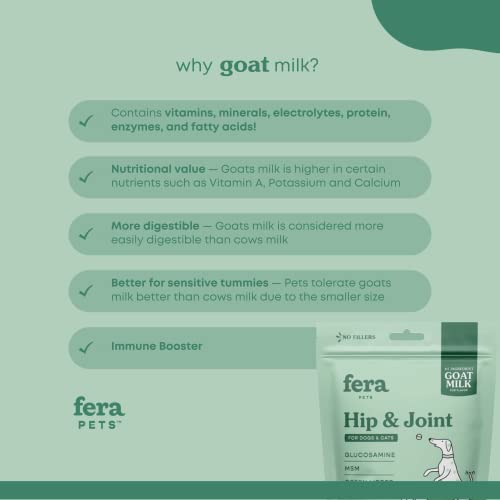Fera Pets - Hip And Joint Supplement Dogs And Cats - Goats Milk For Dogs - Goat Milk For Cats - Dog Meal Topper - Supports Joint Health - Dog Food Topper With Glucosamine For Dogs - Powder - 60 Servings #TOP2