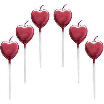 Heart Birthday Candles Pack of 6 Cake Topper Decorations Birthday Candles Metallic Cake Candles for Children Birthday Wedding Party Anniversary Valentine's Day Festival Red