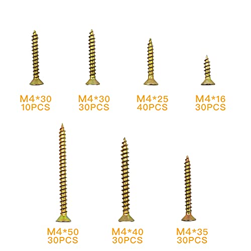 YOUYIDUN - 250 Pcs Chipboard Screw Assortment Kit, Phillips Drywall Screws, Countersunk Flat Head Wood Screws, Coarse Thread Bugle Head Self Tapping Wood Screws for Drywall Sheetrock Wood