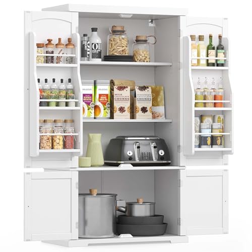 VASAGLE Pantry Cabinet, 53.5-Inch High Freestanding Tall Cupboard Storage Cabinet, 2 Cabinets, 2 Adjustable Shelves, 6 Door Shelves, for Living Room, Kitchen, White UBBC671W01 15.7"D x 30"W