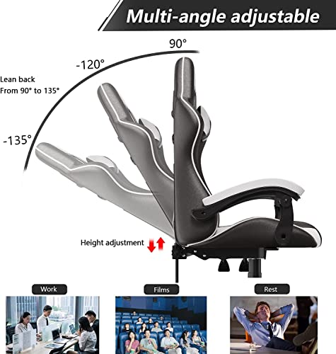 Miniatura 7 de Bigzzia Silla Gaming,Silla Ergonómica De Oficina En Cuero Pu,Regulable En Altura Con Soporte Lumbar Y Reposacabezas,Respaldo Reclinable 155 ,Silla Gamer Adulto Niño Blanco Pálido