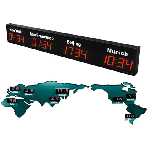 Weltuhr mit mehreren Zeitzonen und anpassbaren Städten, ideal für Hotels, multinationale Unternehmen, Büros und Häuser