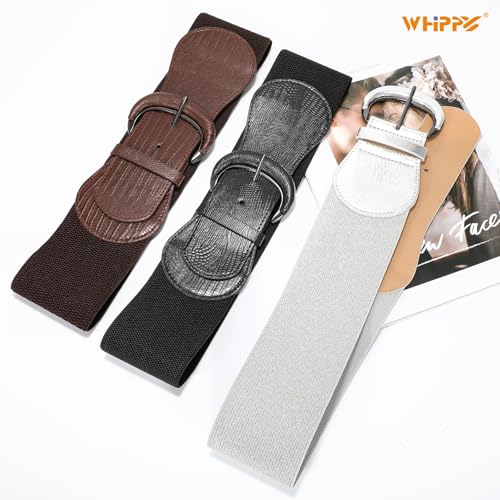 Image of WHIPPY 3 Pack 4 Pack Women Wide Elastic Waist Belt Vintage Stretchy Belt Waistband for Ladies Dresses