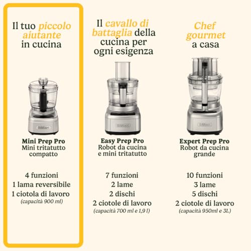 Cuisinart Mini Prep Pro: Mini Tritatutto E Robot Da Cucina Compatto. Trita, Macina, Frulla, Mescola. Lama Reversibile In Acciaio Inox. Ciotola 900 Ml Senza Bpa. Motore Compatto - 3
