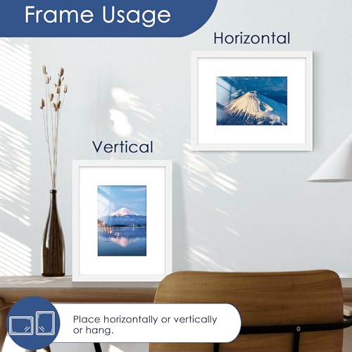 Image of PEALSN 8x10 Picture Frame Set of 6, Display Pictures 5x7 with Mat or 8x10 without Mat for Wall Mounting or Table Top Display, Photo Frames Collage for Wall Decor, White.