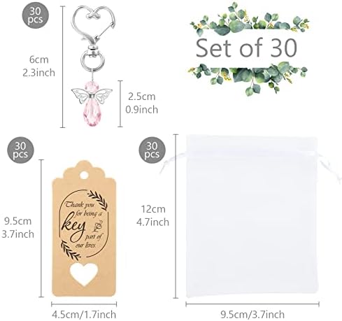GWHOLE Angel Keychains 90pcs/60pcs Thank You Gifts with Angel Keyrings Thank You Tags Organza Bags, Gifts for Teacher Nurse Guests Baby Shower Wedding Christening Souvenir