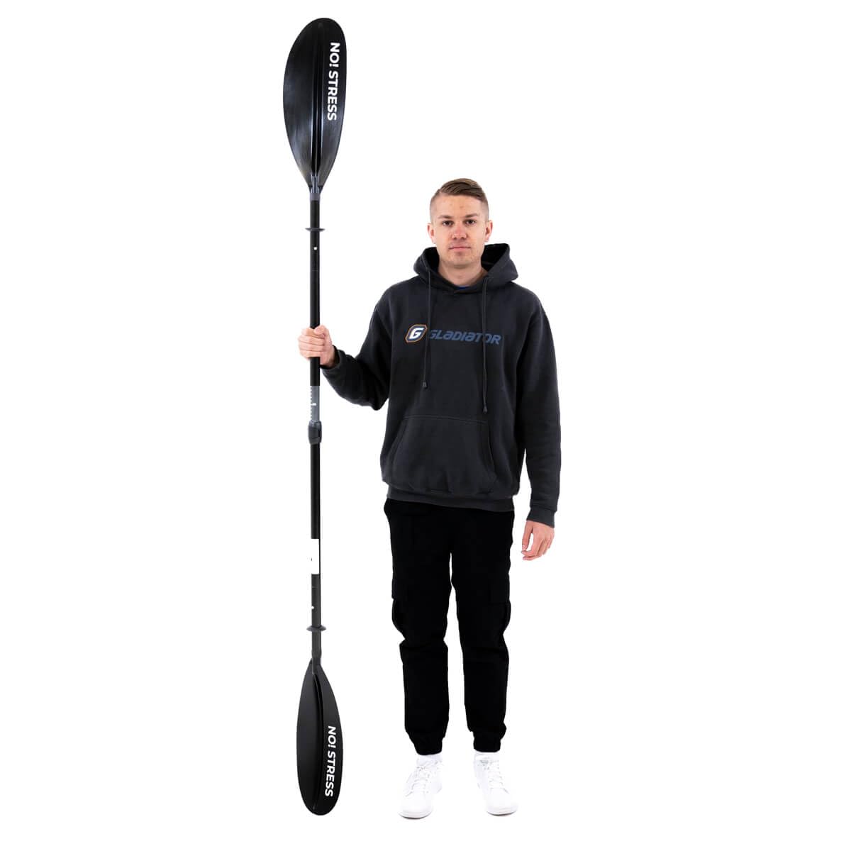 3s-sup No Stress Fiberglas Hybrid Kajakpaddel 4-teilig I Leichtes, schwimmfähiges Paddel I Verstellbare Länge 210-220 cm I Klickverschluss, Doppelklemme I Perfekt für Anfänger & Fortgeschrittene