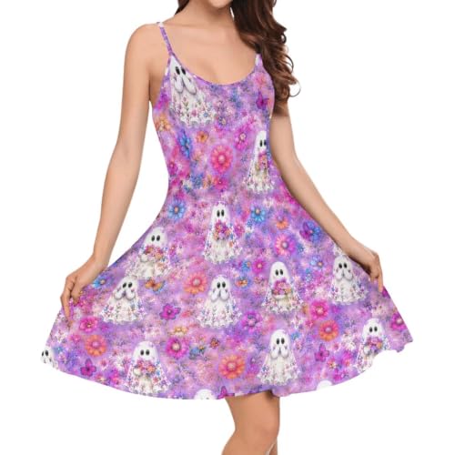 Image of Women's Spaghetti Strap Dress Summer Casual Swing Sundress Girls Beachwear Swing Mini Dress