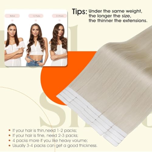 Image of Full Shine Injected Tape in Hair Extensions, White Blonde 16 Inch