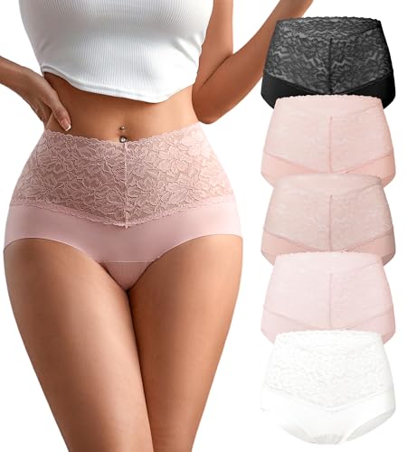 Image of SHARICCA High Waist Lace Underwear for Women Seamless Sexy Panties Ladies Stretch Full Coverage Briefs Pack