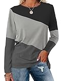 ORANDESIGNE Women's Color Block Tunic Top - Long Sleeve Loose Fit Casual Blouse
